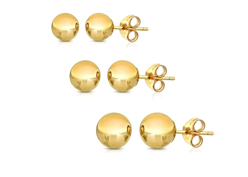 14K GOLD BALL STUD EARRINGS (3-PAIR-PACK)