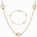 14K Solid Gold Alternating Star Chain Bracelet Necklace Set