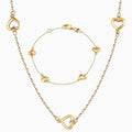 14K Solid Gold Alternating Heart Chain Bracelet Necklace Set