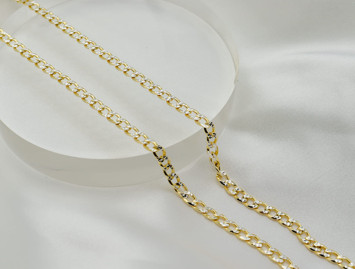 Gold over Sterling Silver Two Tone Diamond Cut Cuban Chains