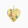 14K Gold Mom With Roses Enamel Heart Locket Pendants