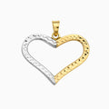 14K Two Toned Gold Half WG Half Gold Diamond Cut Heart Pendant