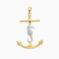 14K Two Toned Gold Seahorse on Anchor Pendant