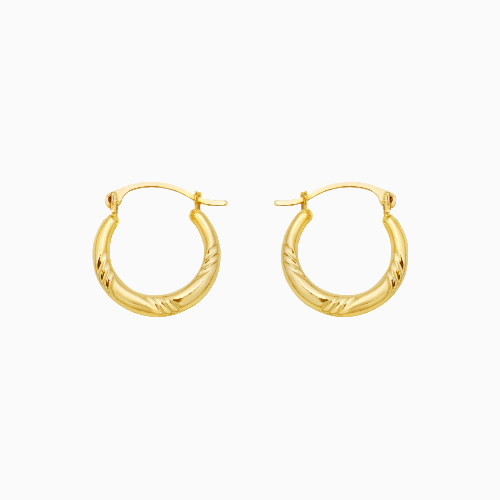 14K Gold Diamond Cut Hoop Earrings