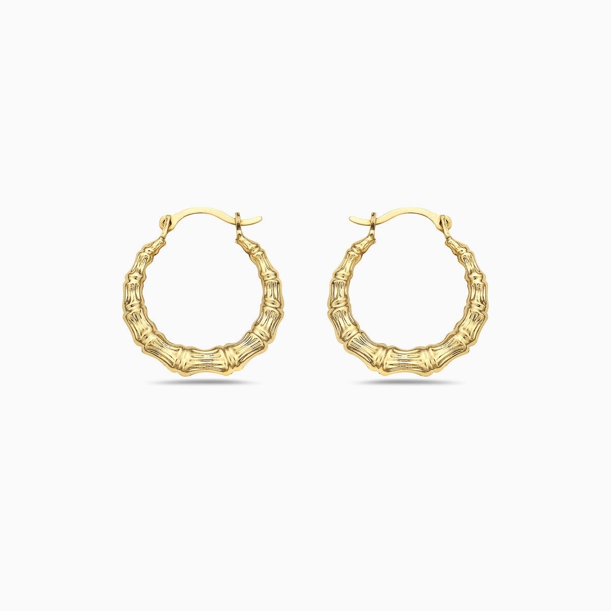 14K GOLD BAMBOO STYLE HOOP EARRINGS