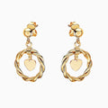 14K GOLD TWISTED HOOP & HEART DANGLE EARRINGS
