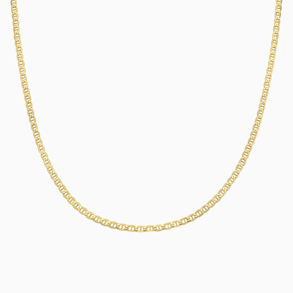 14K gold Flat Mariner Link Chain Necklace