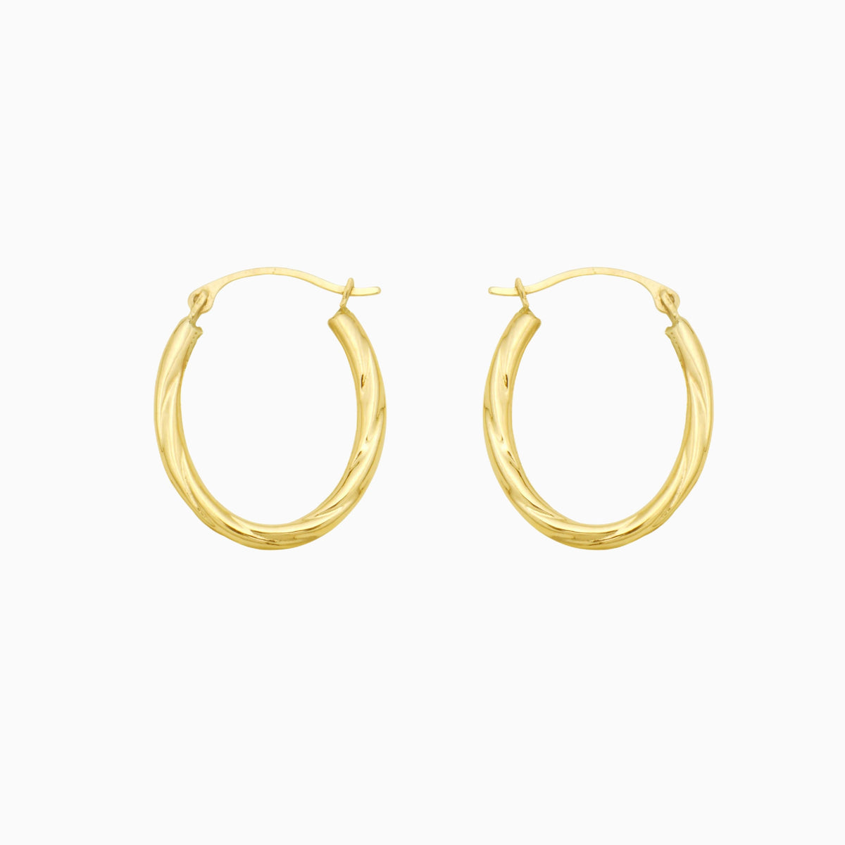 14K Gold Twisted Oval Diamond Cut Hoop Earrings