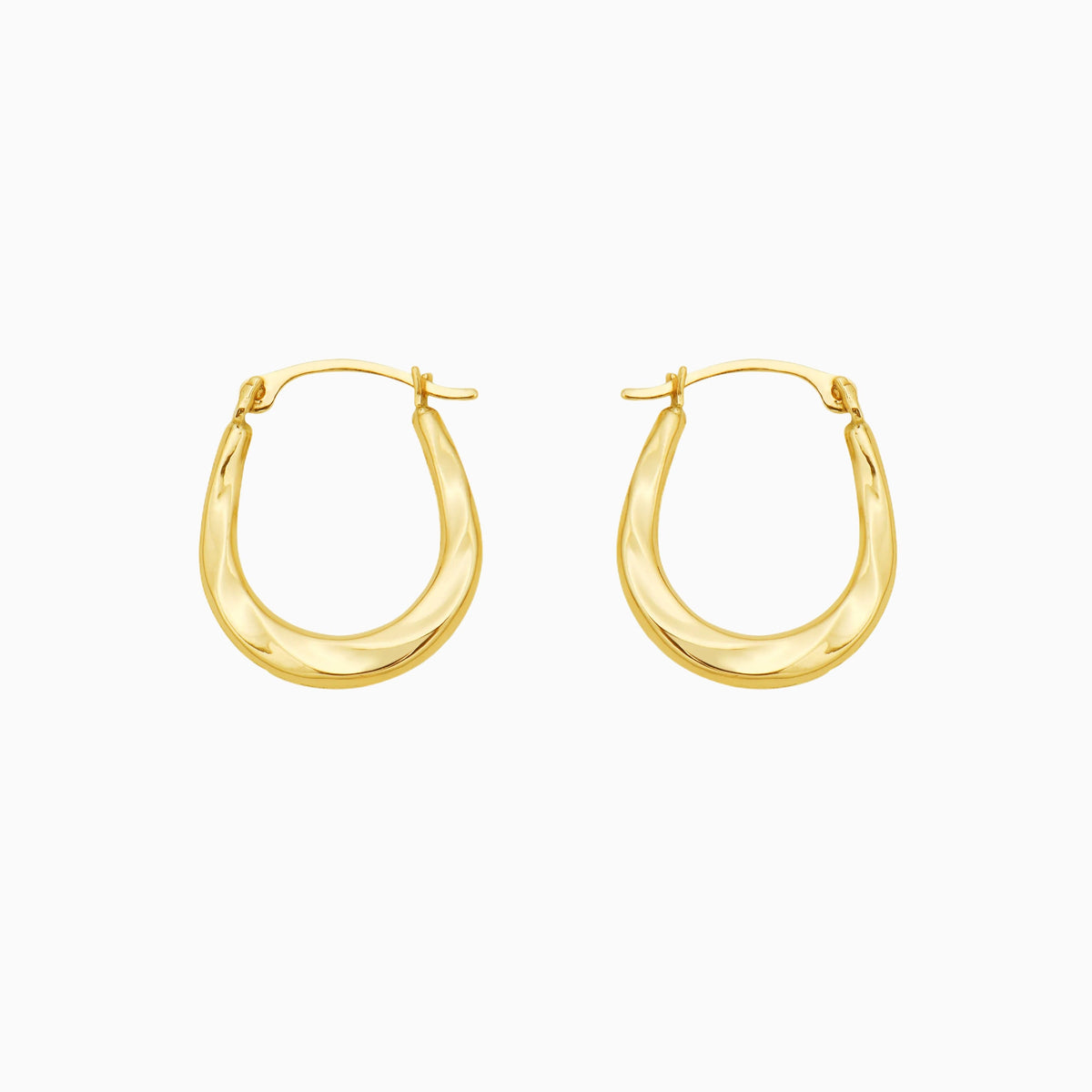 Solid Gold Twist Design Oval Shape Hoop Earrings