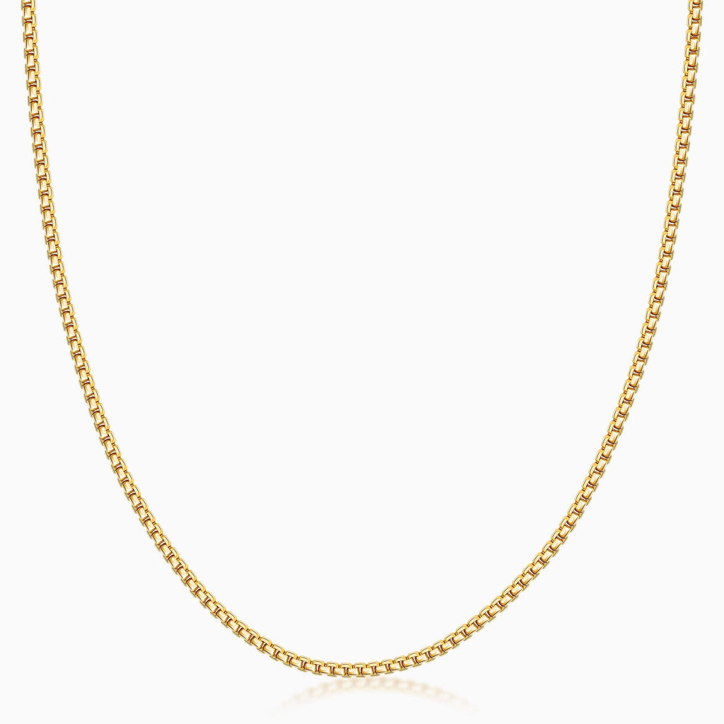 14K Gold Round Box Chain Necklace