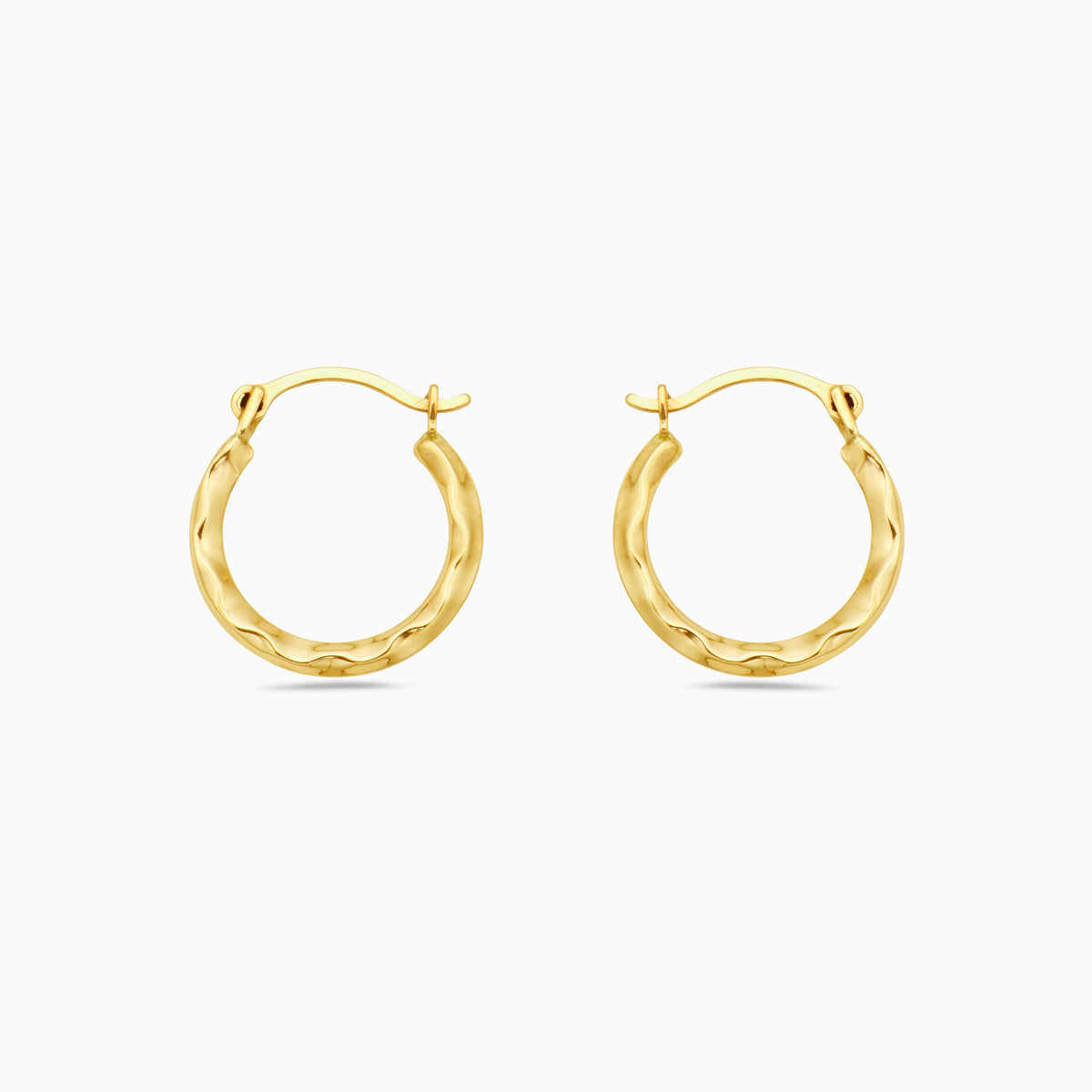 14K Gold Hammered Swoosh Hoop Earrings