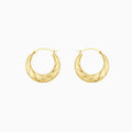 10K Gold Slash Diamond Cut Round Bib Hoop Earrings