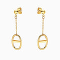14K Gold Mariner Chain Oval Dangle Earrings