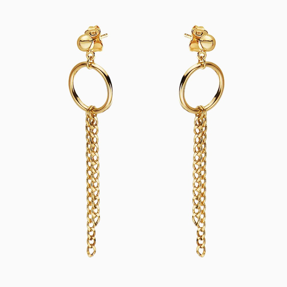 14K GOLD  HOOP CUBAN CHAIN DANGLE EARRINGS