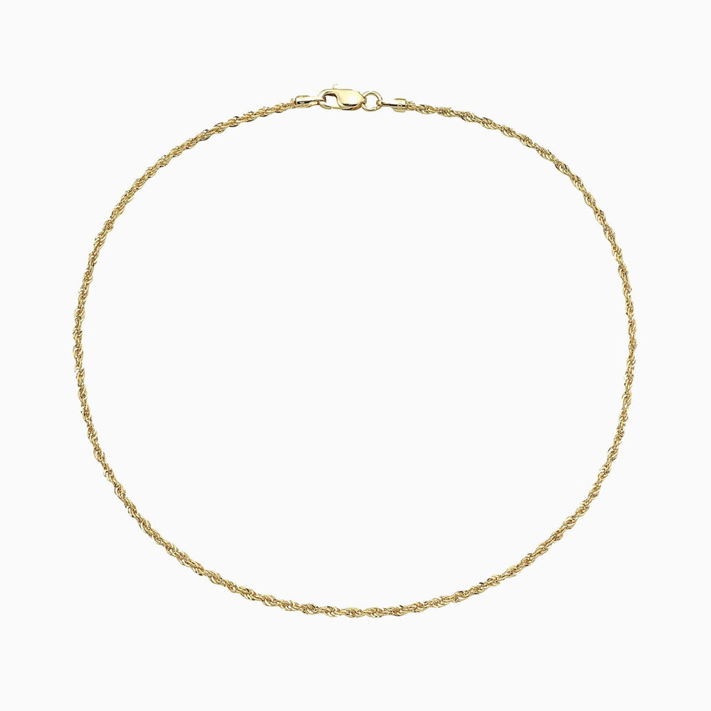 Solid Gold Diamond Cut Rope Chain Anklet