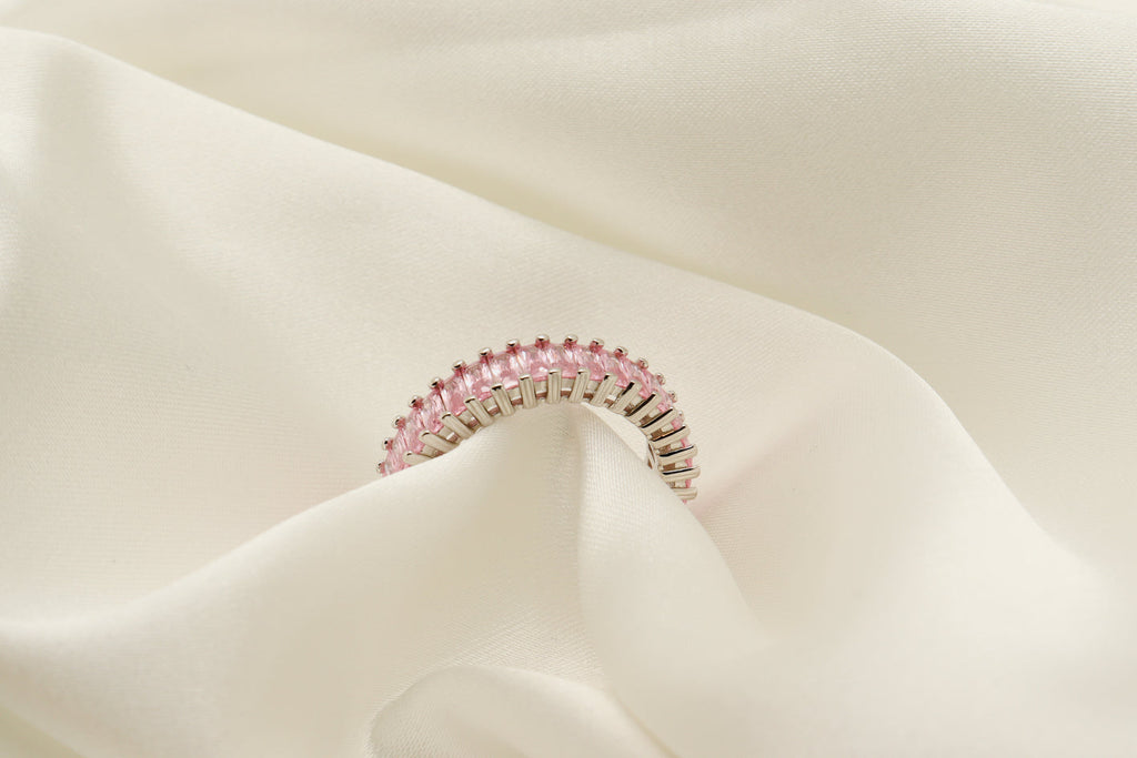 Pink Baguette Silver Eternity Ring