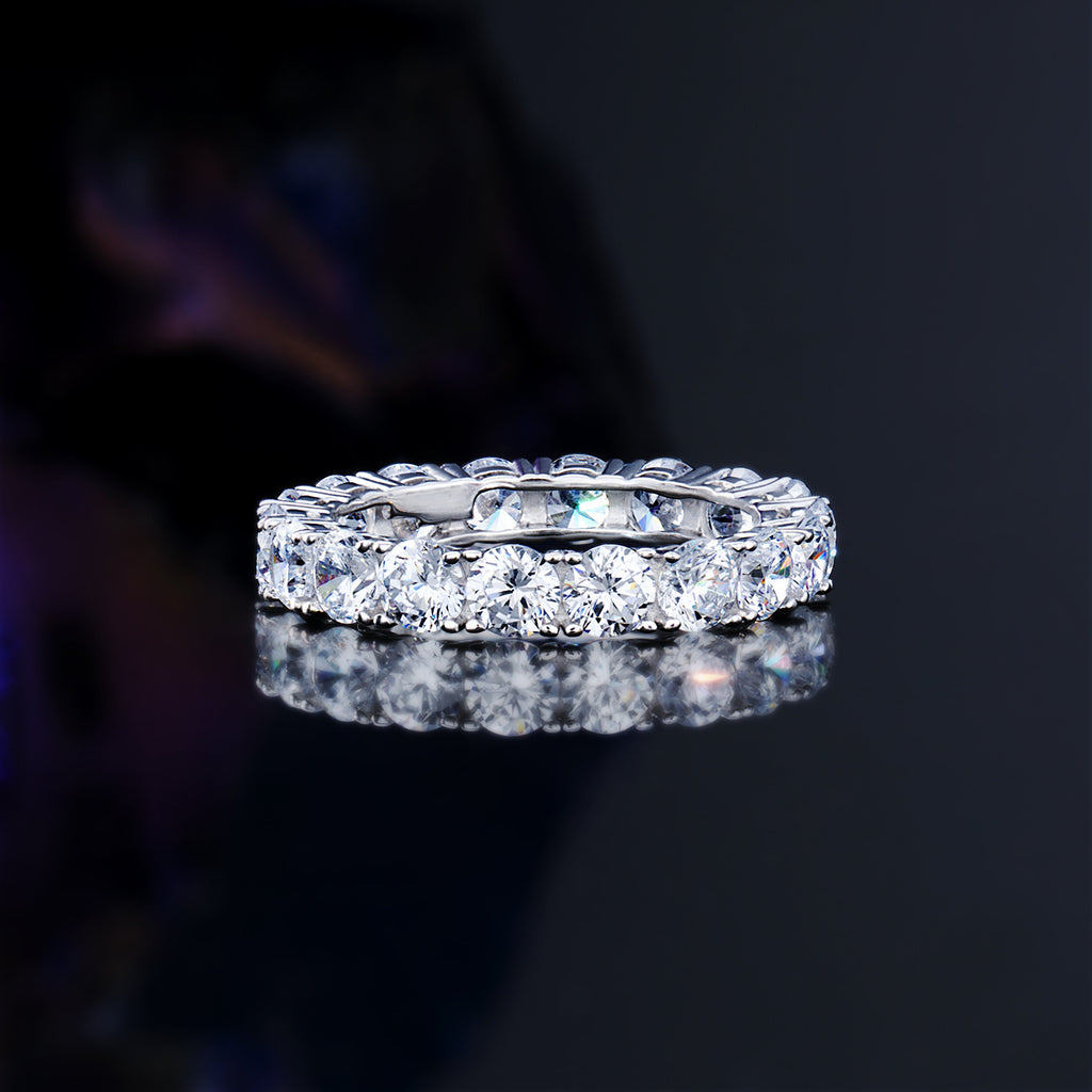White Round Cut Silver Eternity Ring