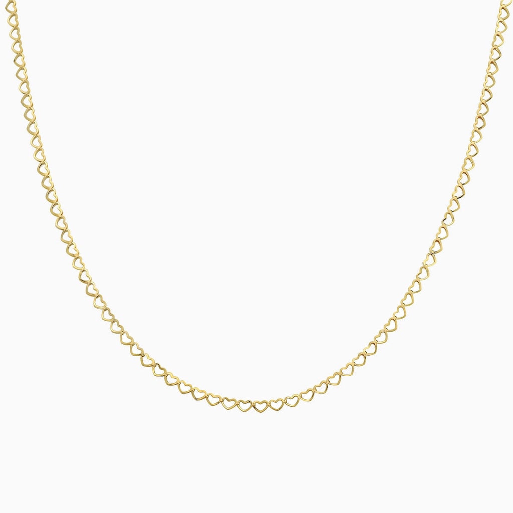 14K Gold 2.5MM Open Heart Link Chain Necklace