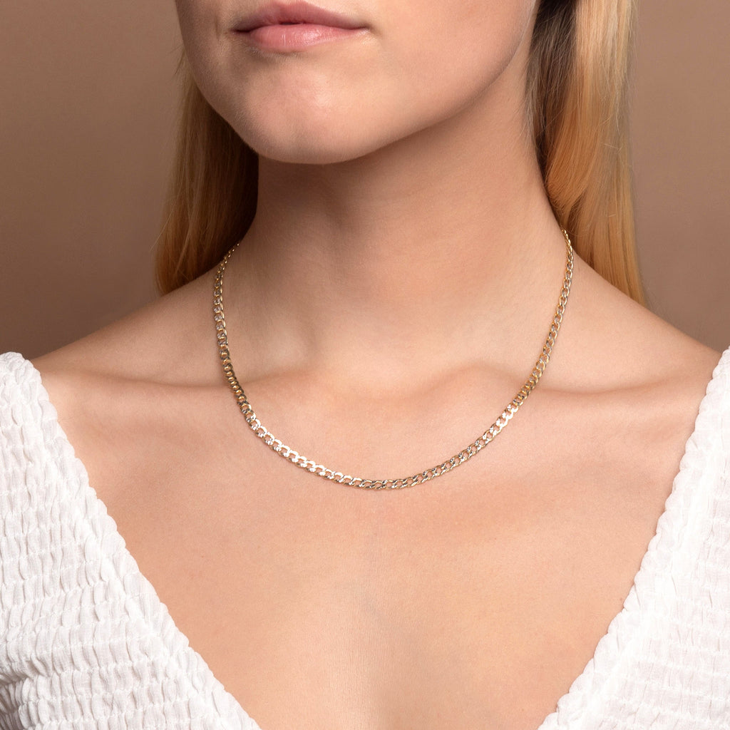 Gold over Sterling Silver Two Tone Diamond Cut Cuban Chains