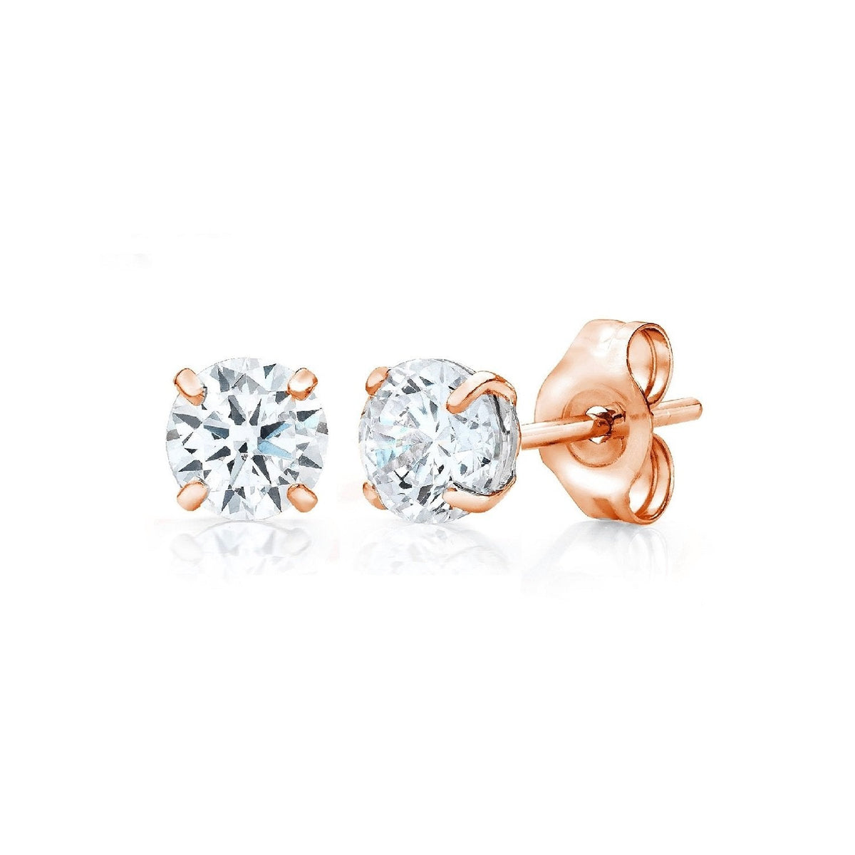 14K Gold Round CZ Stud Earrings - Available in White, Yellow, or Rose Gold