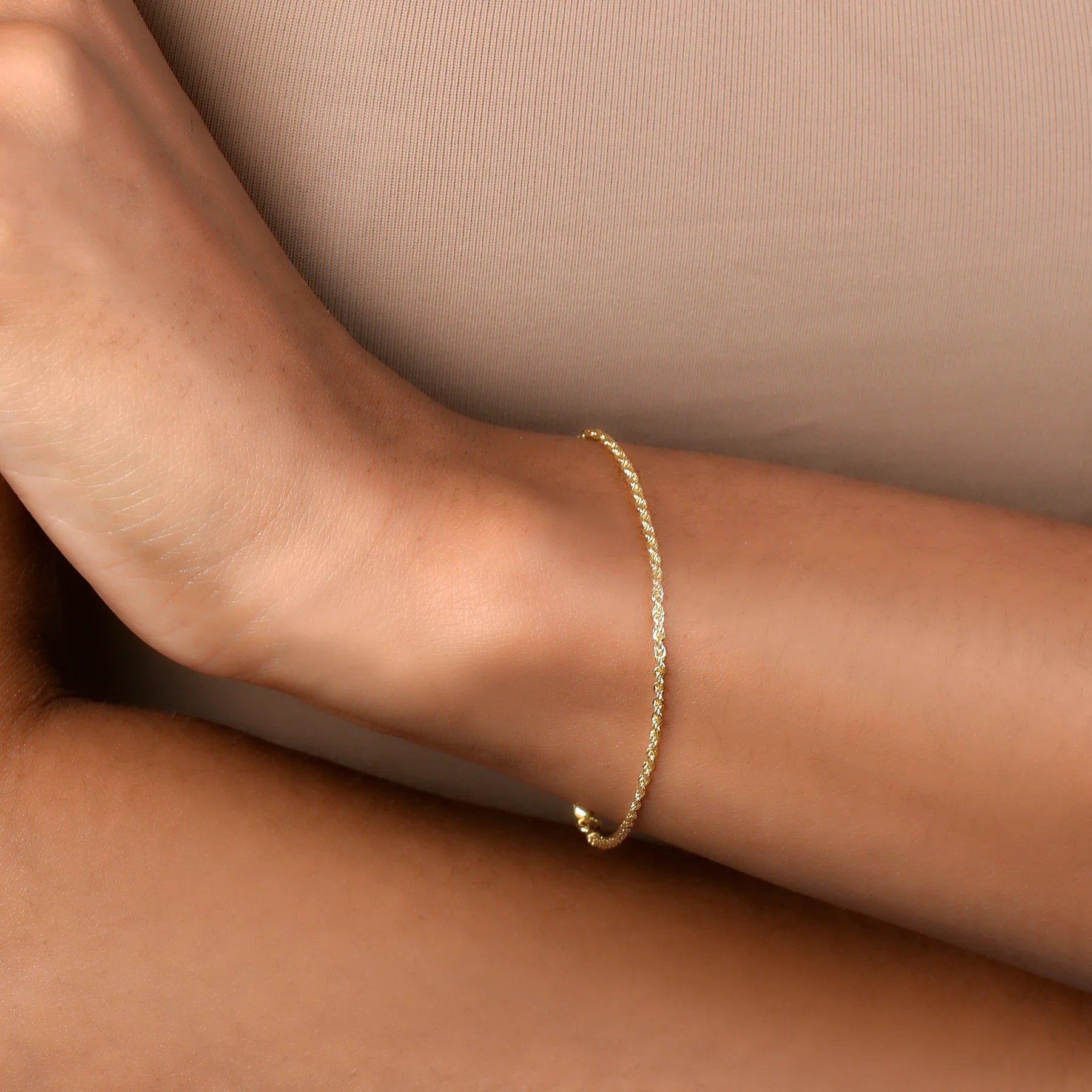 14K Gold 7 Inch Diamond Cut Rope Chain Bracelet