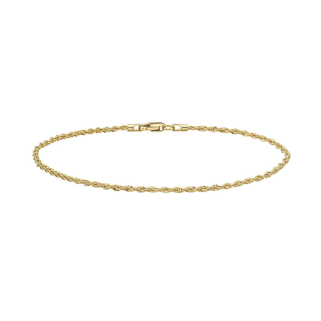 14K Gold 7 Inch Diamond Cut Rope Chain Bracelet