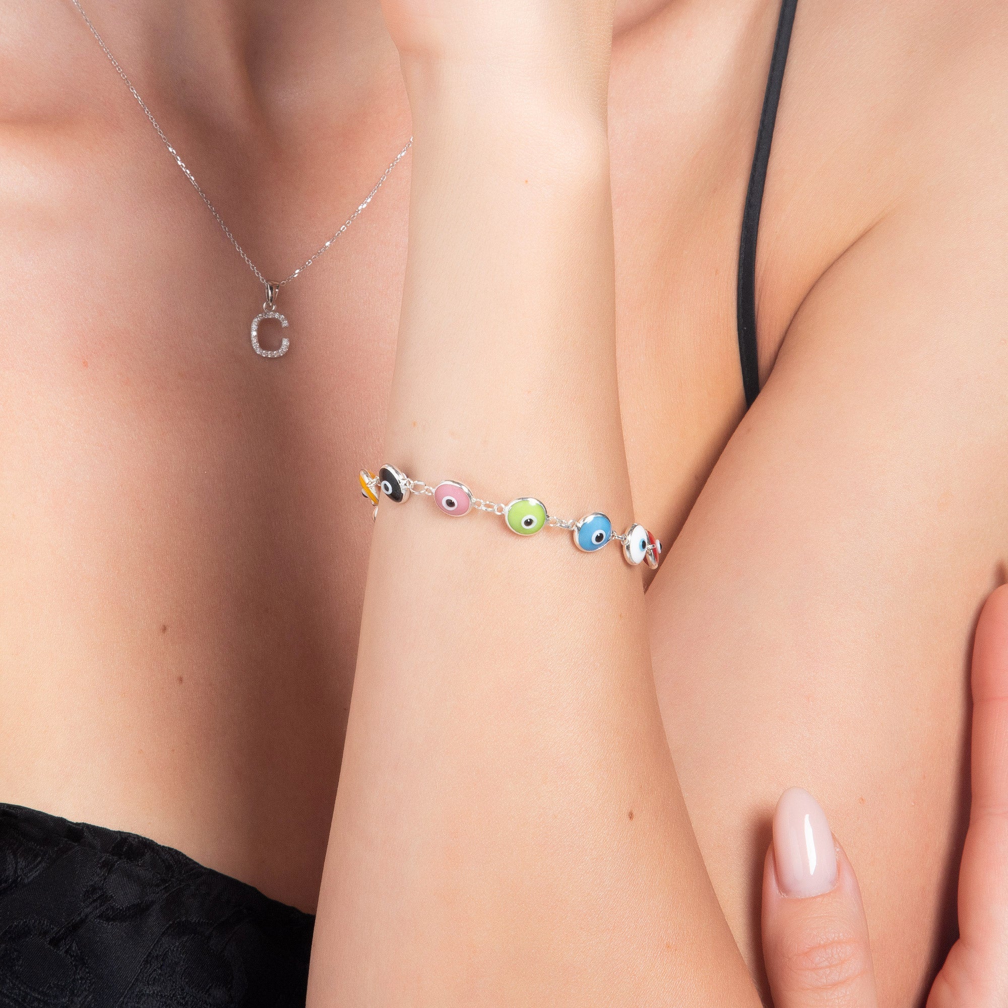Sterling Silver Multicolored Evil Eye Bracelet