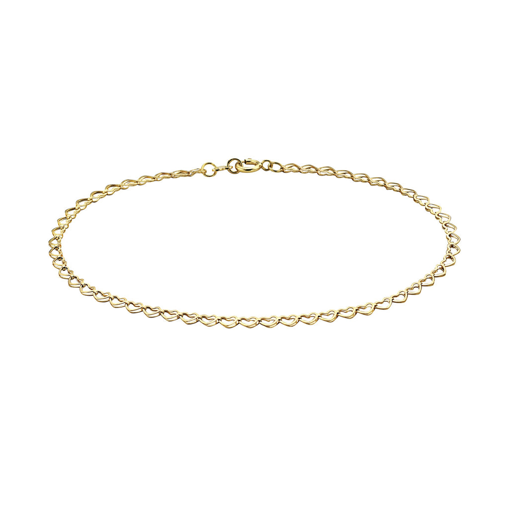 14K Gold 2.5MM Open Heart Link Chain Anklet