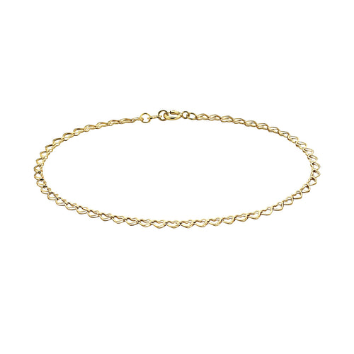 14K Gold 2.5MM Open Heart Link Chain Anklet