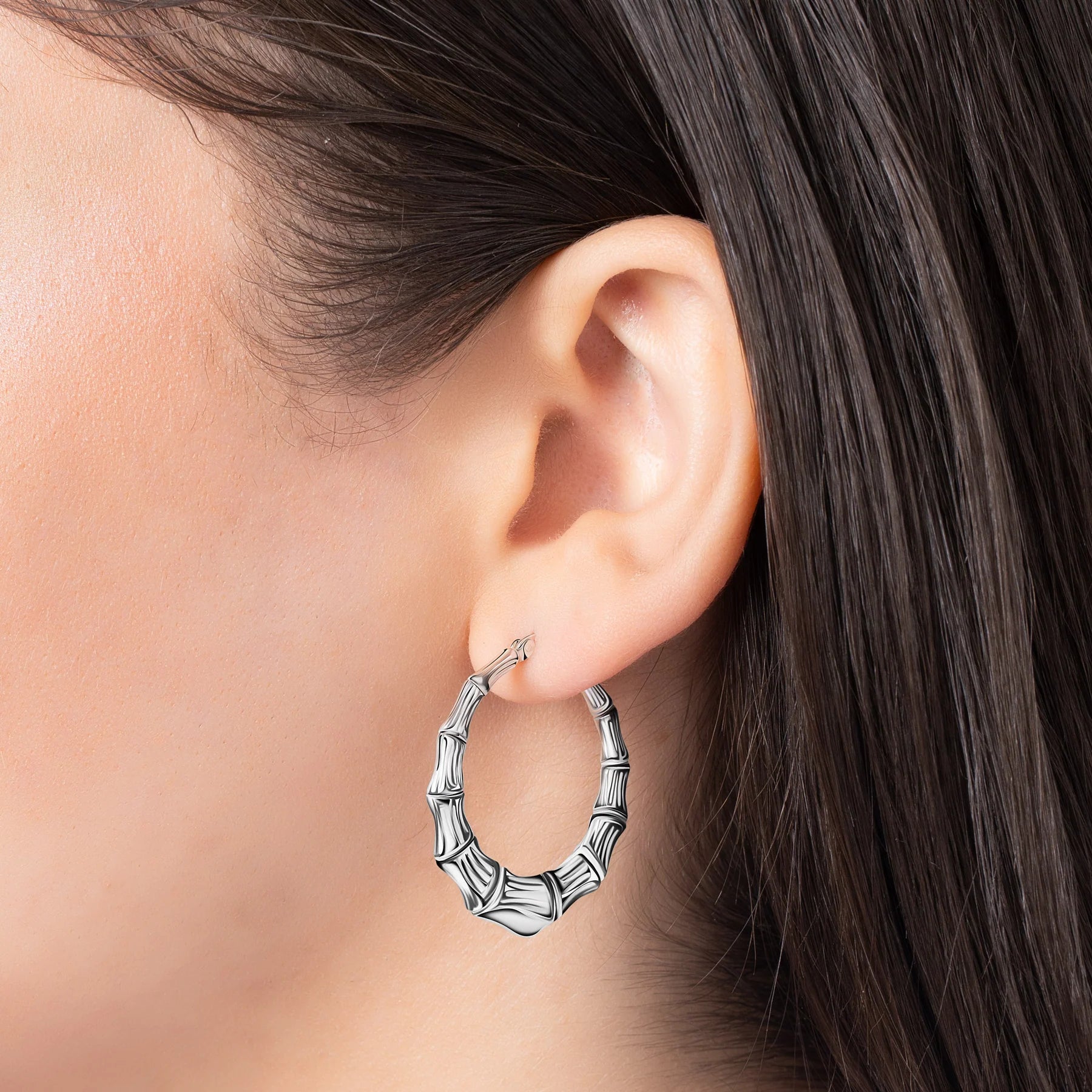 Sterling Silver Bamboo Hoop Earrings