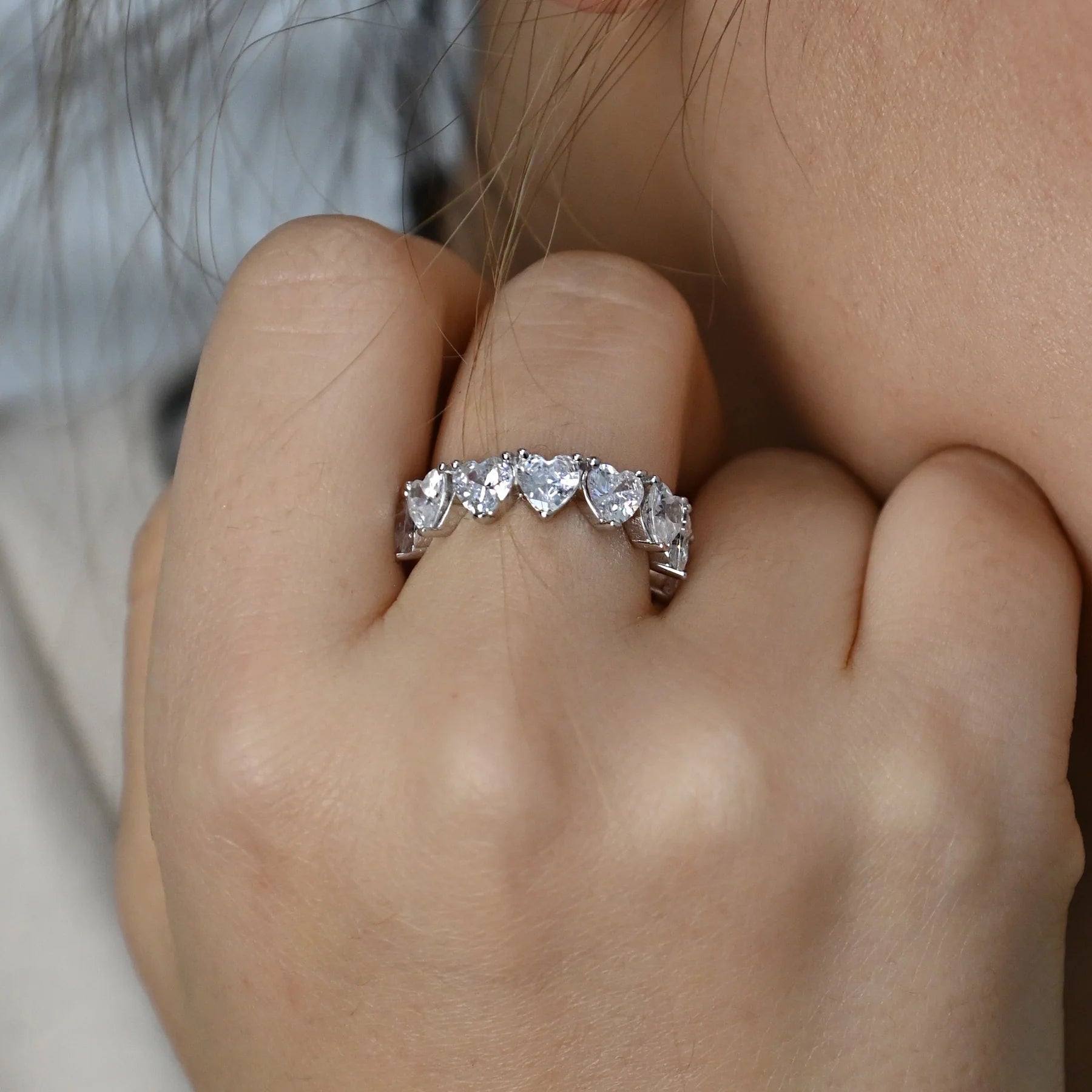 Silver Diamond Heart Ring