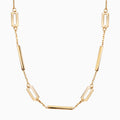 14K Solid Gold Alternating Bar And Rectangular Paper Clip Necklace
