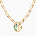 14K Gold Turquoise Heart Lock Necklace