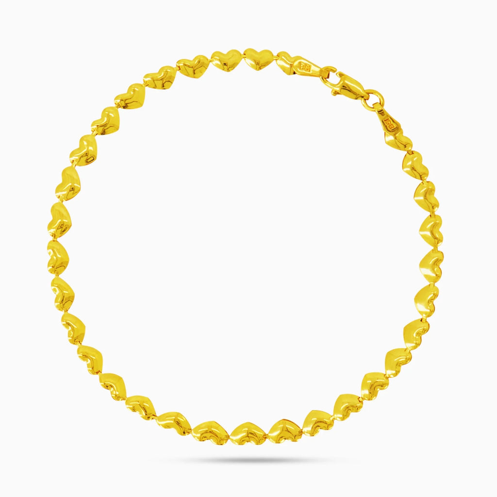 14K Gold Heart Link Chain Bracelet
